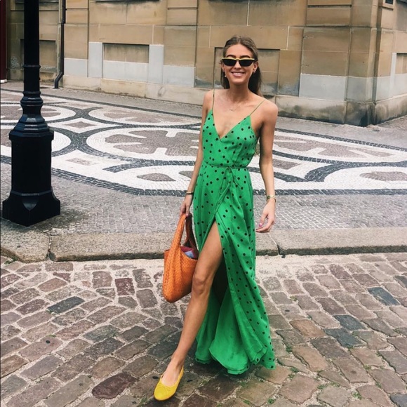 ganni green polka dot dress